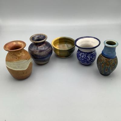 Miniature Stoneware And Ceramic Pottery Collection - 5 Pieces 