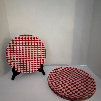 6 Red And White 10" Plates