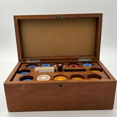 Antique Engraved Carlo Poker Chips And Box Set