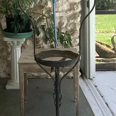 Wrought Iron And Stained Glass Plant Holder