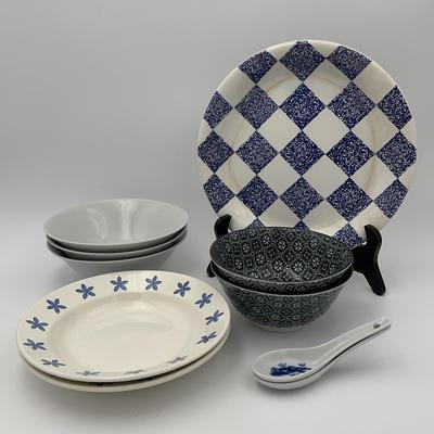 Blue & White Dishes & Soup Spoons 