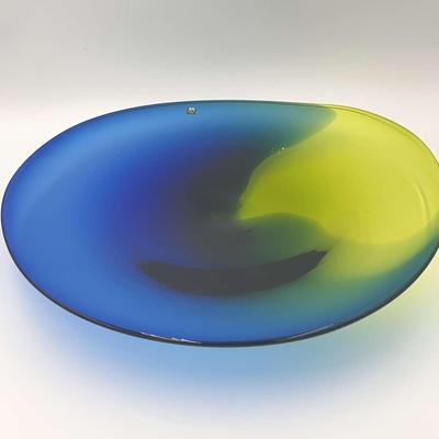 Swedish Maleras Saucer Art Glass Blue/Yellow Color