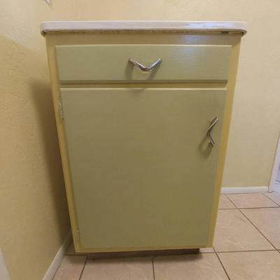 Mid Century Modern Enamel Top Wood Base Cabinet 