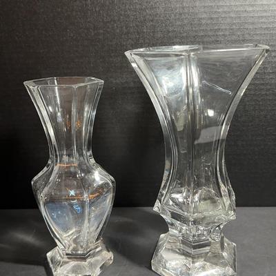 2 Heavy Vintage Glass Hexonal Vases