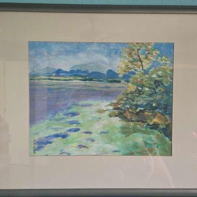Framed Landscape Print with Artist Mark and Date