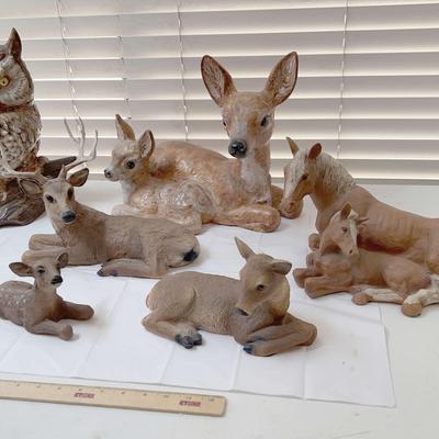 Resin & Ceramic Animals - Resin Deer & Horse, Ceramic Owl & Large Deer 