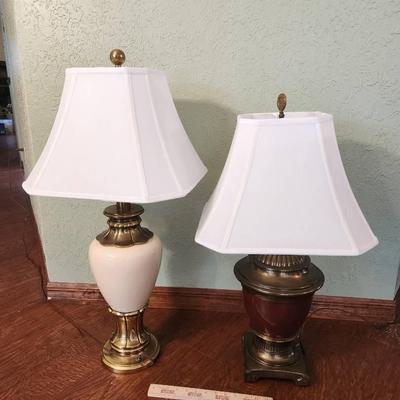 2 Vintage Brass & Ceramic Base Lamps - Both Work, 31" & 34"
