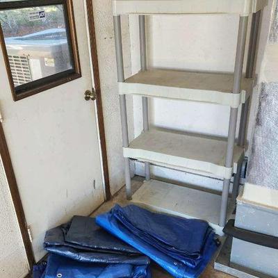 Collapsible Plastic Garage Shelving Unit & 6 Tarps - 57x31x14"