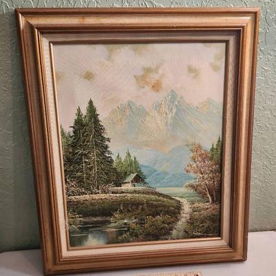 Vintage Mountain Landscape Original Painting - 21x25"