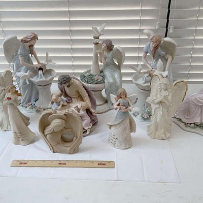 Members Mark Painted Porcelain Angel Lot - 5 Angels, Jesus + Other Angel Statues