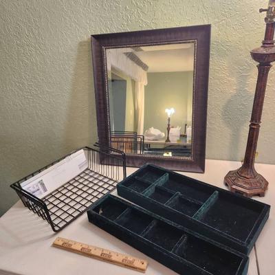 Velvet Jewelry Organizers, Wall Mirror, 2pk Undershelf Metal Bins