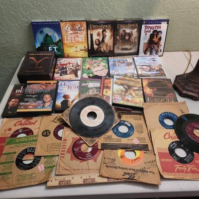 27pc Movie DVDs & 45 Records - Lord of the Rings, Yellowstone, Mary Poppins