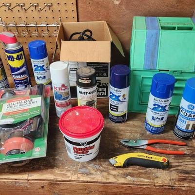 15pc Tools, Painting Supplies, Lubricant, Toilet Repair & More
