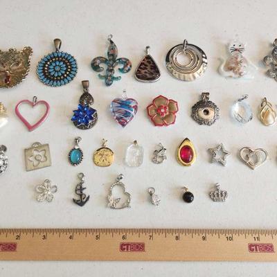 32pc Costume Jewelry Pendants - Handblown Glass, Napier++