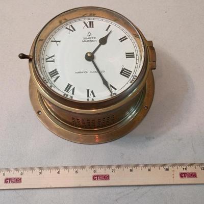 Vintage Solid Brass Harwich Clock Co. Quartz Mariner Ship Clock