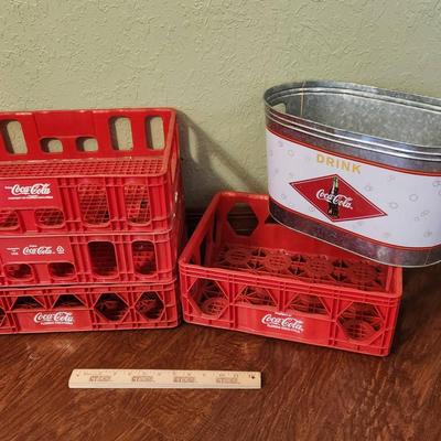 5pc Coca-Cola Plastic Crates, Metal Storage Tin 