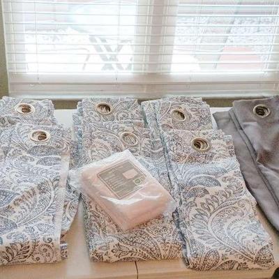 Like New Panel Curtains - Blue & White, Gray. New Twin Bed Skirt 