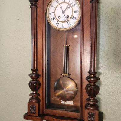 Vintage Untested Wall Clock w/ Wood Case - 17x7x28"