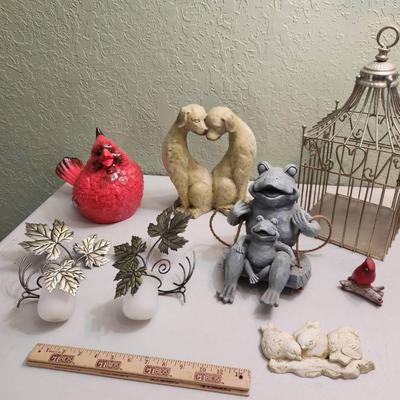 7pc Animal Home Decor - Cardinals, Frogs, Dogs, Doves, Birdcage