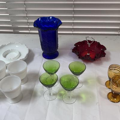 Vintage Glass - Romanian Blown Glass, Fenton Hobnail Ruby Glass, Mosser Glass Cobalt Blue