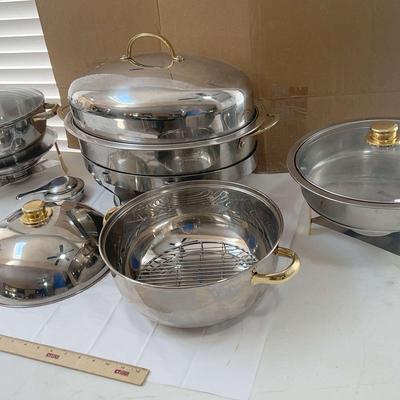Cuisine Cookware Command Performance Roaster/Chafing Pan Set + Pan & Double Boiler 