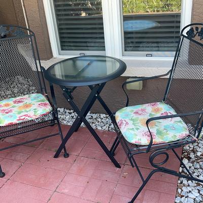 Glass Patio Table W/ Wrought Iron Chairs 24x29x24