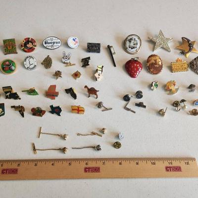 49pc Costume Jewelry Pins, Brooches, Some Vintage - States, Disney++