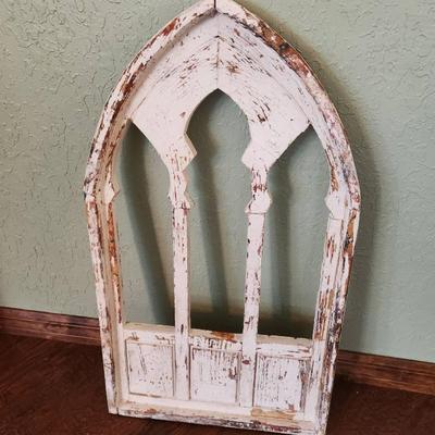 Painted Distressed Wood Decor Church Window - 17x30"