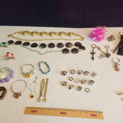 35pc Rings, Bracelets, Keychains, Misc. Costume Jewelry