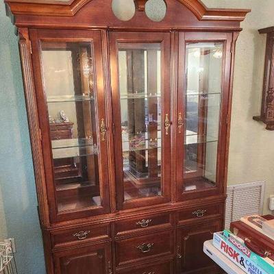vintage Bassett 2-Piece Lighted Wood China Cabinet - 52x16x84"