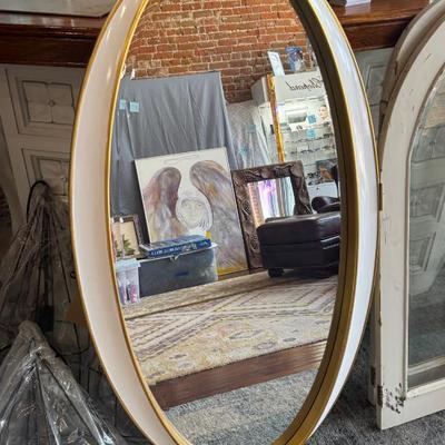 Sale Photo Thumbnail #20: Oval white and gold framed mirror