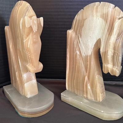 Vintage Onyx Horse Head Book Ends 