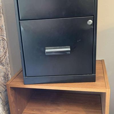 Metal Filing Cabinet & Small Pressed Wood Shelf