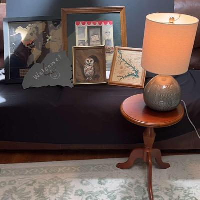 Art Pieces, Lamp, & Plant Table
