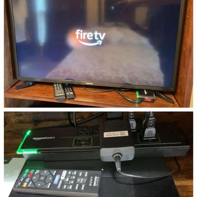 33" Samsung TV, Toshiba DVD Player, Sony Blue-Ray & Surge Protectors