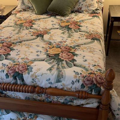 Full Size Wooden Bed with Bedding