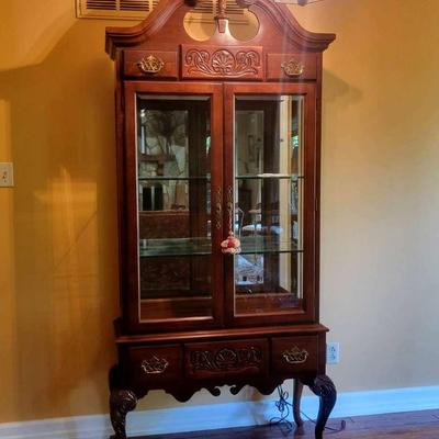 Lighted Display Cabinet with Drawer Storage