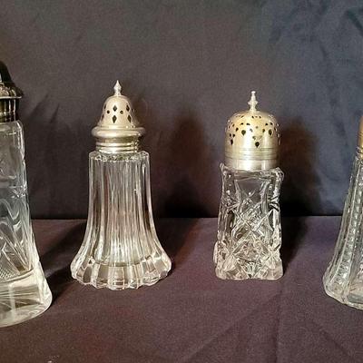 Victorian Cut Glass Sugar Shakers with Silver Plate Tops – Set of 4