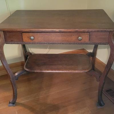 Vintage Oak Side Table with Drawer and Lower Shelf
