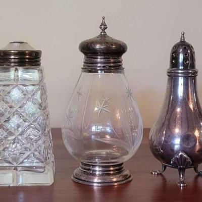Sterling & Vintage Sugar Shakers – Marked & Weighed, 5-Piece Collection