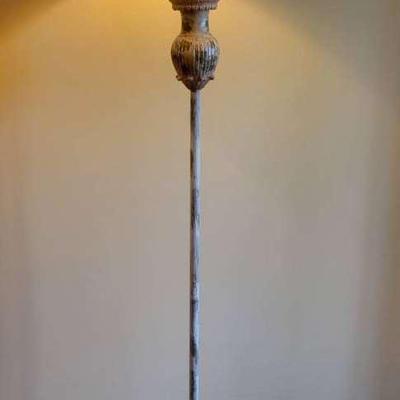 Vintage Ornate Metal Floor Lamp with Shade – Approx. 64" Tall