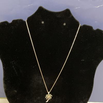 Sterling Palm Tree Charm On Silver Necklace