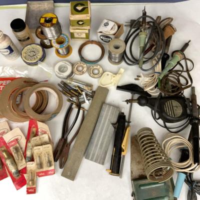 Assortment Of Soldering And Stained Glass Materials And Tools