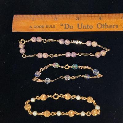 Gold And Stone Bracelets: 2 Child’s Size, 1 Lady’s Size