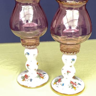 Candle Holders With Rose Glass Globes
