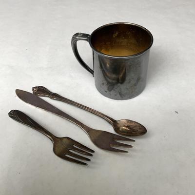 Children’s Silverplate Cup And Flatware 