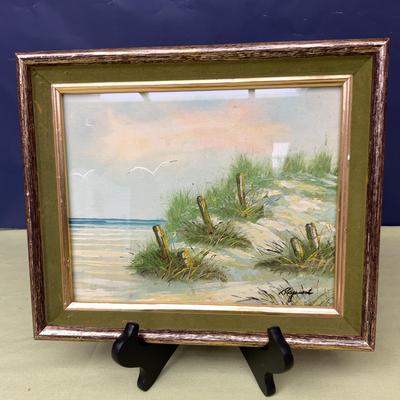 Signed Beach Scene Oil Painting In Vintage Frame