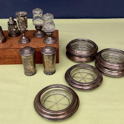 Sterling Salt & Pepper Shaker Sets And Sterling & Glass Coasters