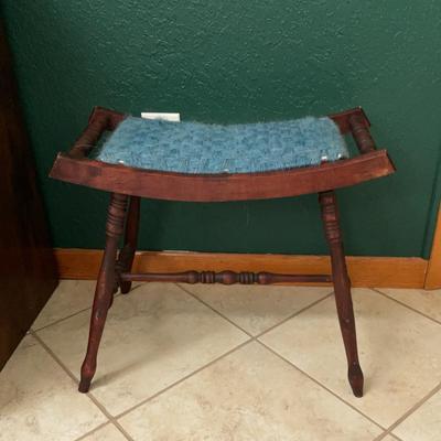 Antique Wood Stool With Hand Woven Seat