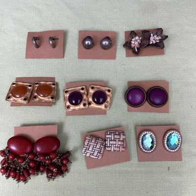 Clip On Earrings, Costume Jewelry, 9 Pair